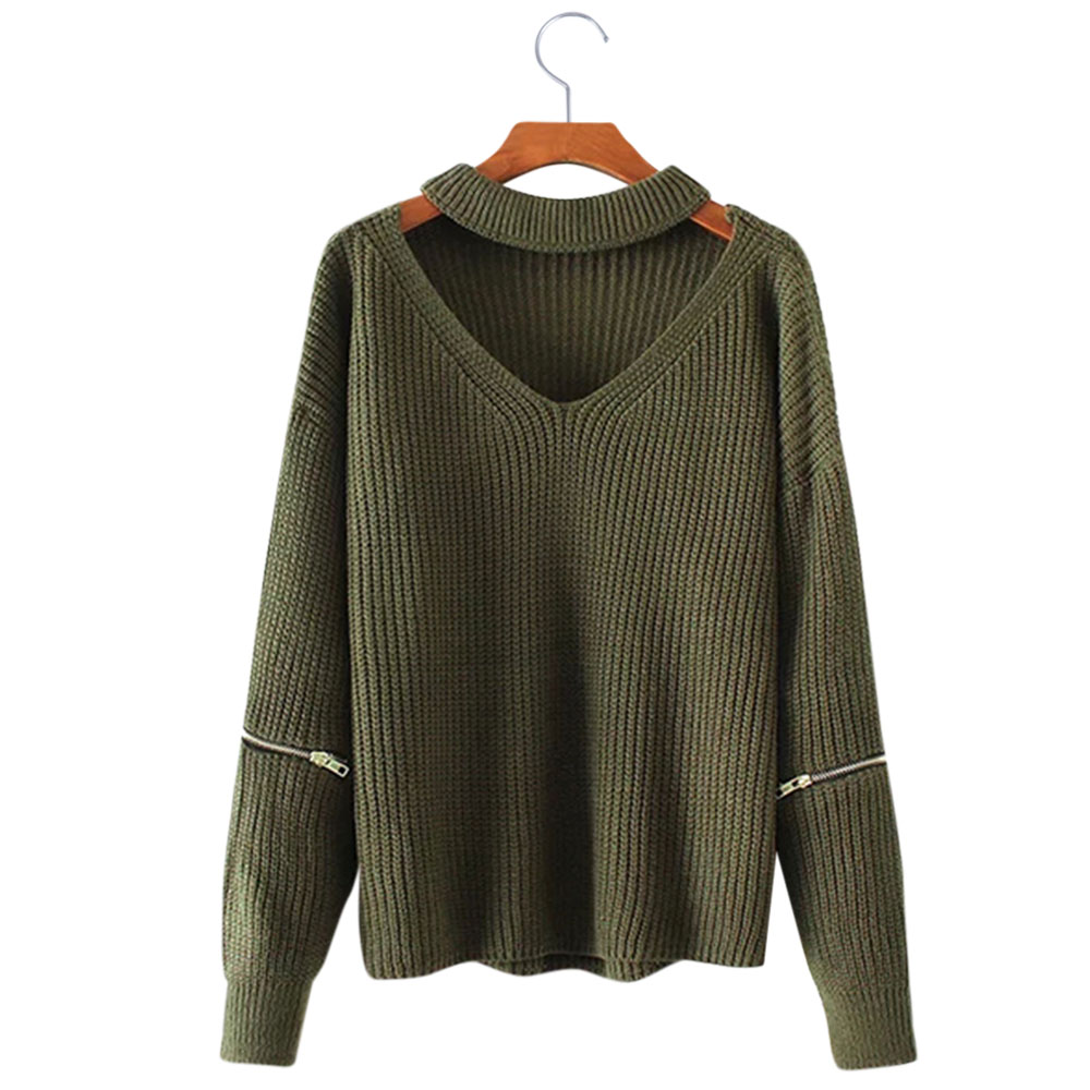 Halter Semi Cropped Zip Sleeve Sweater | Top Tier Style