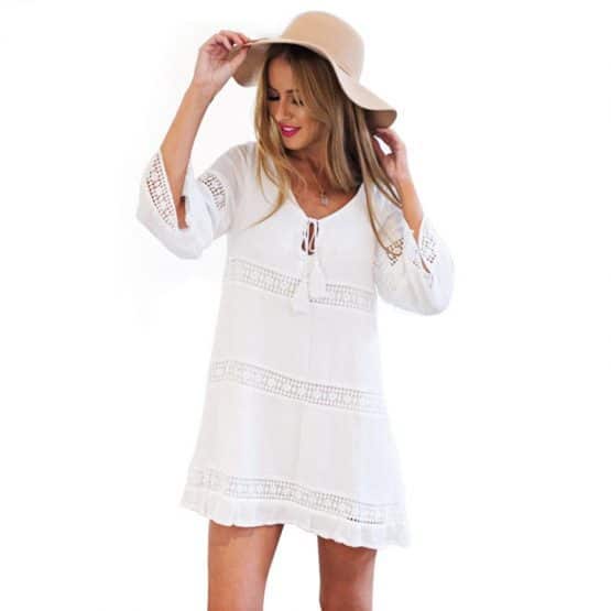 Bohemian Casual White Low Dress | Top Tier Style
