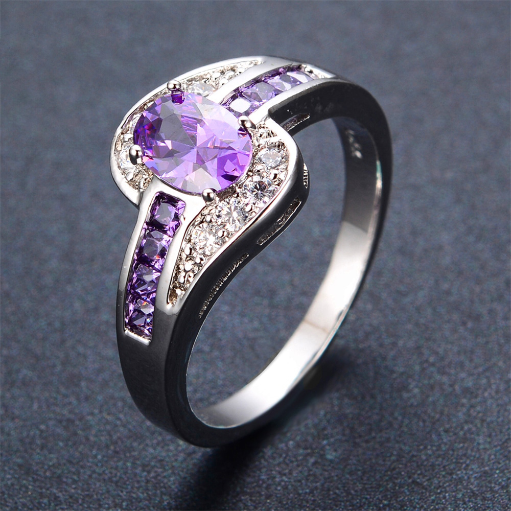 Rhinestone Set Ring with Purple Stone | Top Tier Style