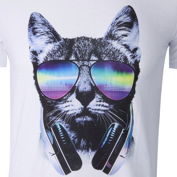 Fashion Crazy DJ Cat Design Tee-Shirt homme Cool Tops doux à manches courtes tee shirts 