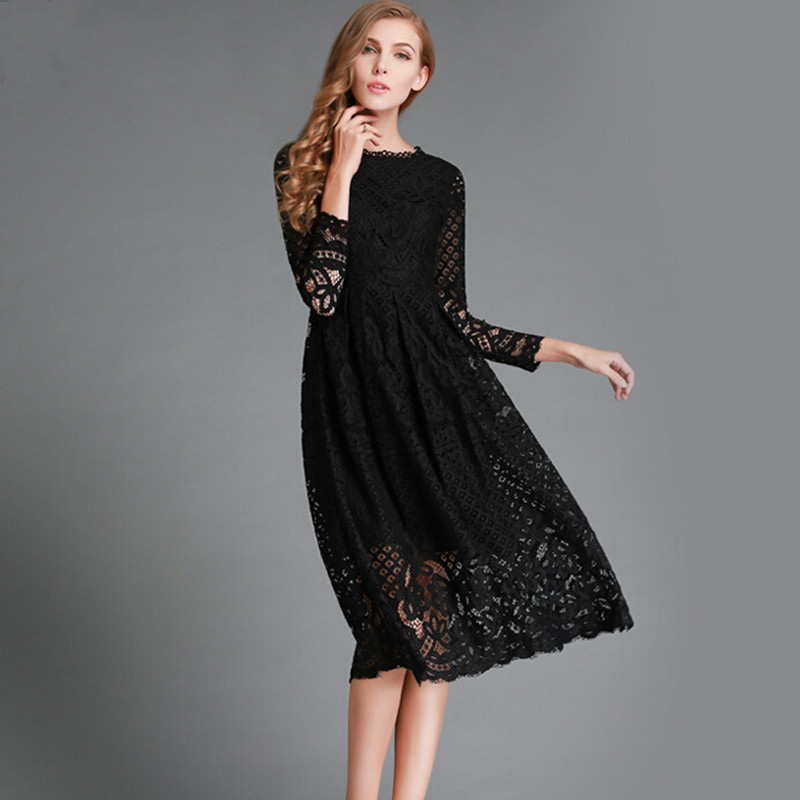 Lace Detail Dress with Long Sleeve | Top Tier Style