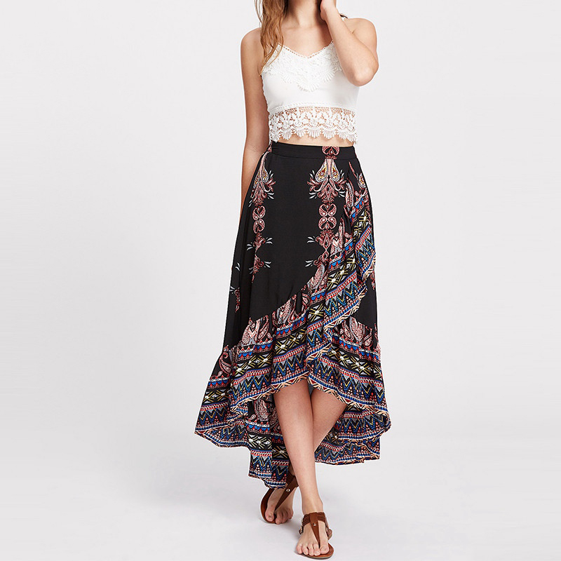 Bohemian Maxi Skirt with Irregular Hem | Top Tier Style
