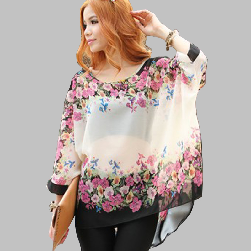 Boho Style Women Chiffon Blouse Floral Print Tops Shirt for Women Clot