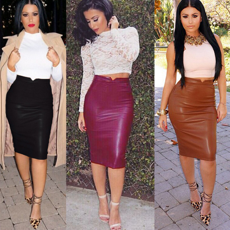 Faux Leather Knee Length Pencil Skirt | Top Tier Style