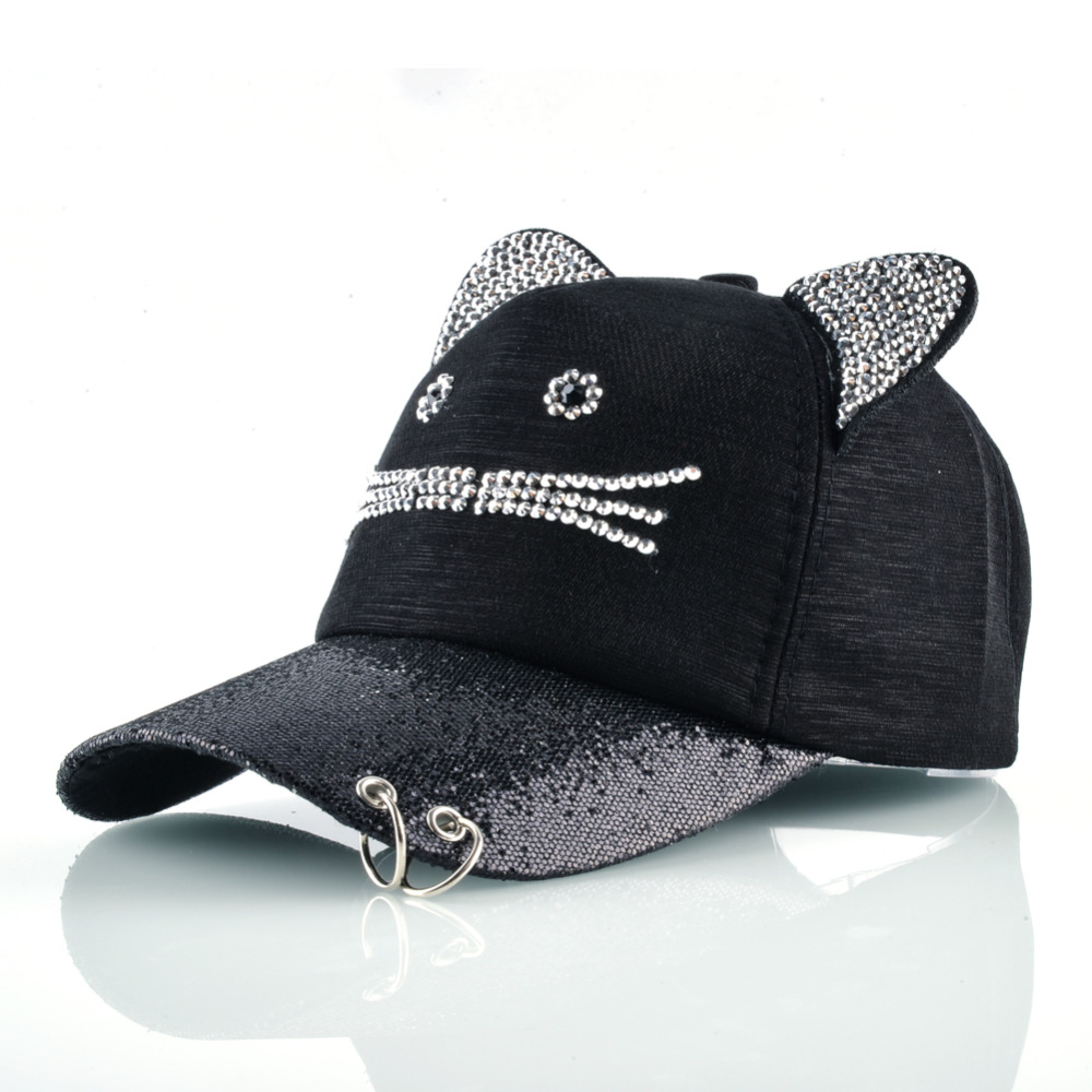Rhinestone Set Cute Cat Baseball Cap | Top Tier Style