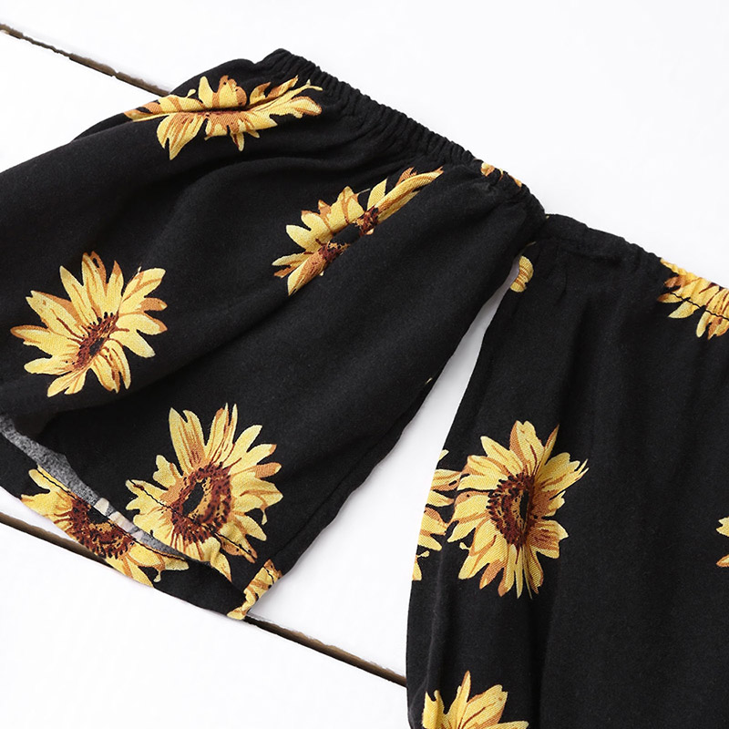 Sunflower Print Off the Shoulder Crop Top and Shorts Set | Top Tier Style