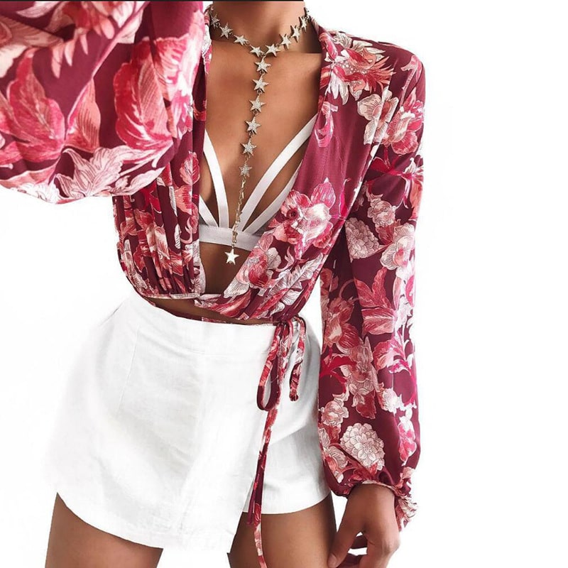Floral Print Bohemian Cropped Tie Top | Top Tier Style