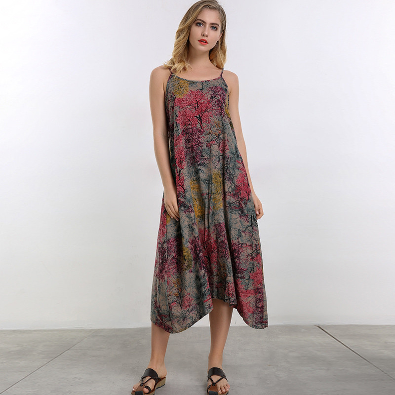 Boho Floral Print Loose Beach Midi Slip Dress | Top Tier Style