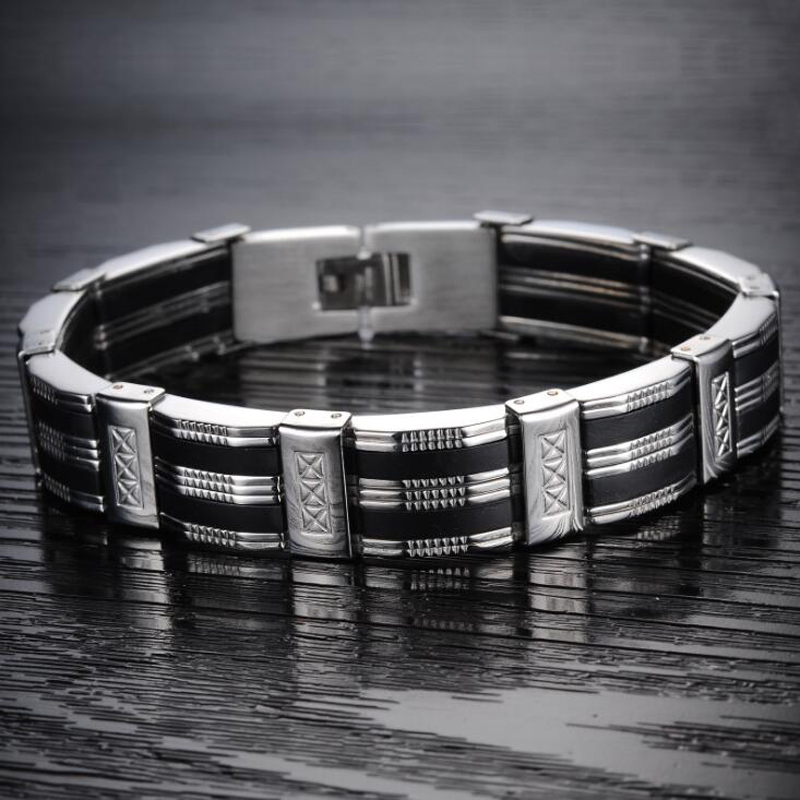 Silver and Black Wristband in Choice of Length | Top Tier Style